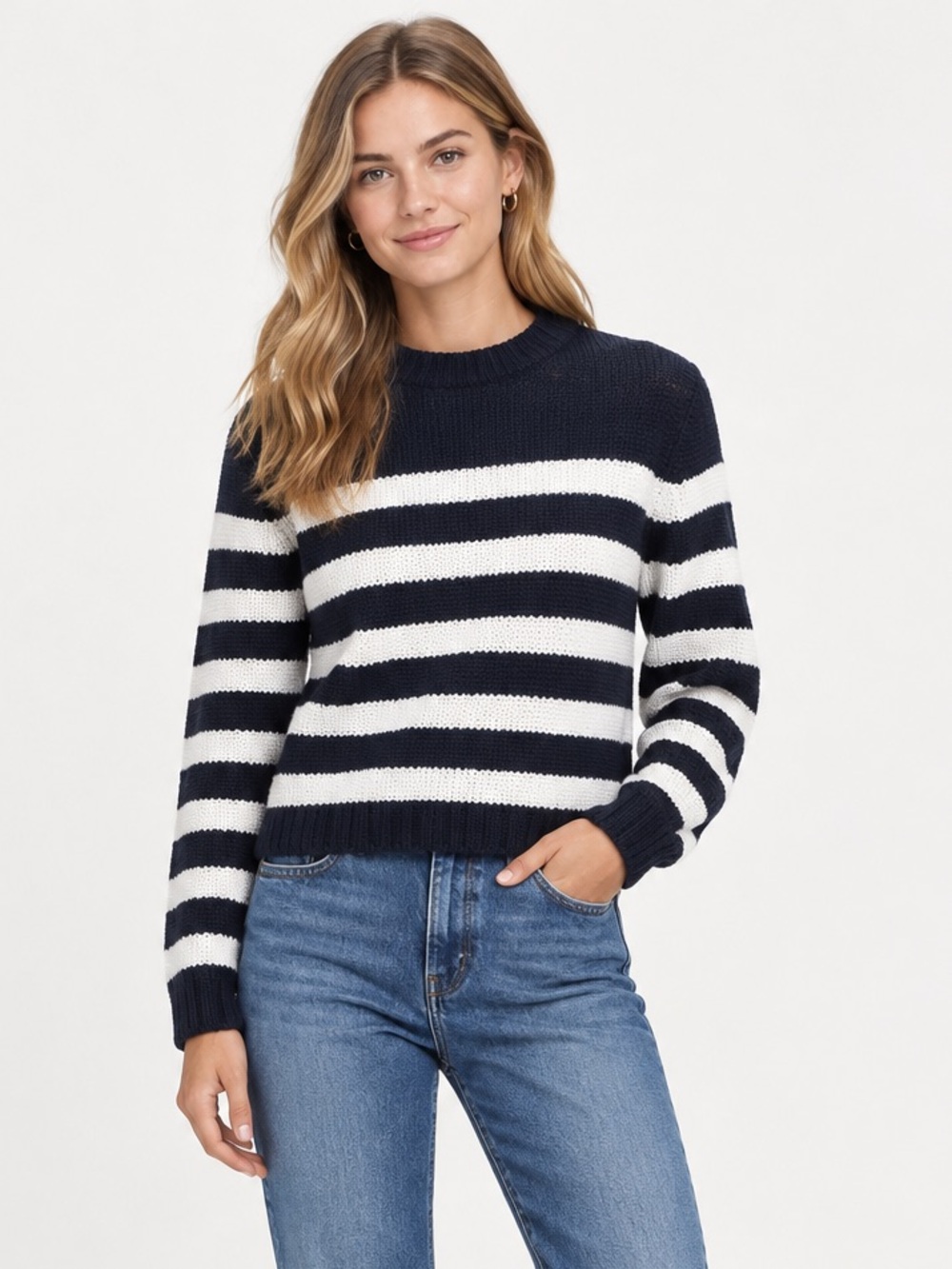 J. Crew 1988 Heritage Cotton Navy and White Striped Rollneck Crewneck Sweater